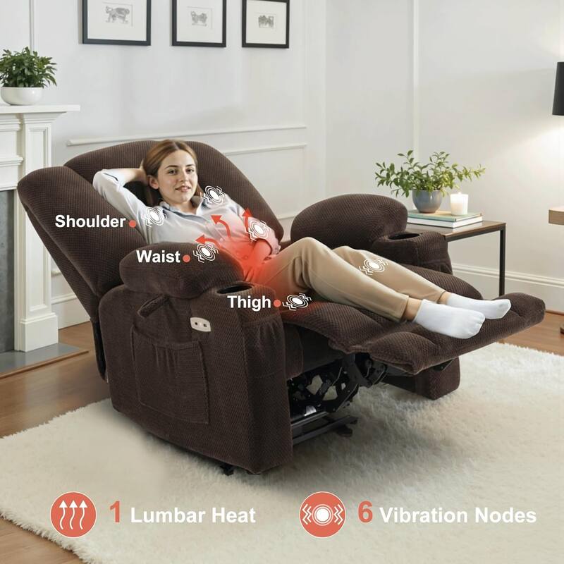 MCombo Electric Power Recliner Chair with Massage & Heat, Plush Fabric 8015