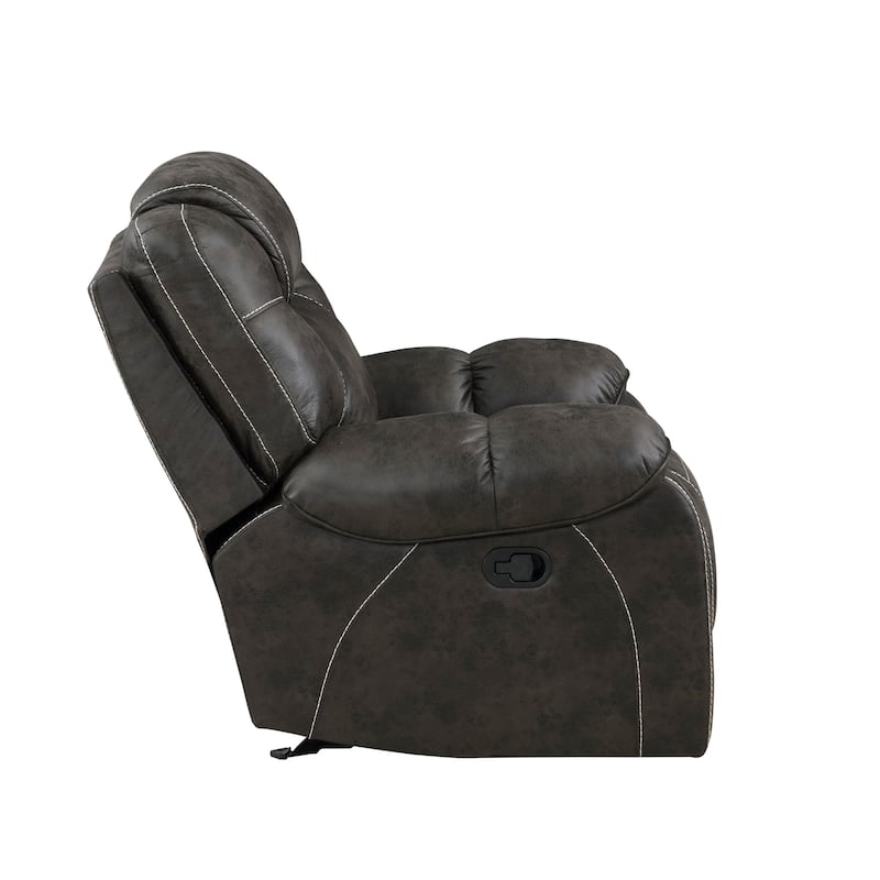 Lily 42 Inch Manual Glider Recliner Chair, Brown Microfiber, Solid Wood