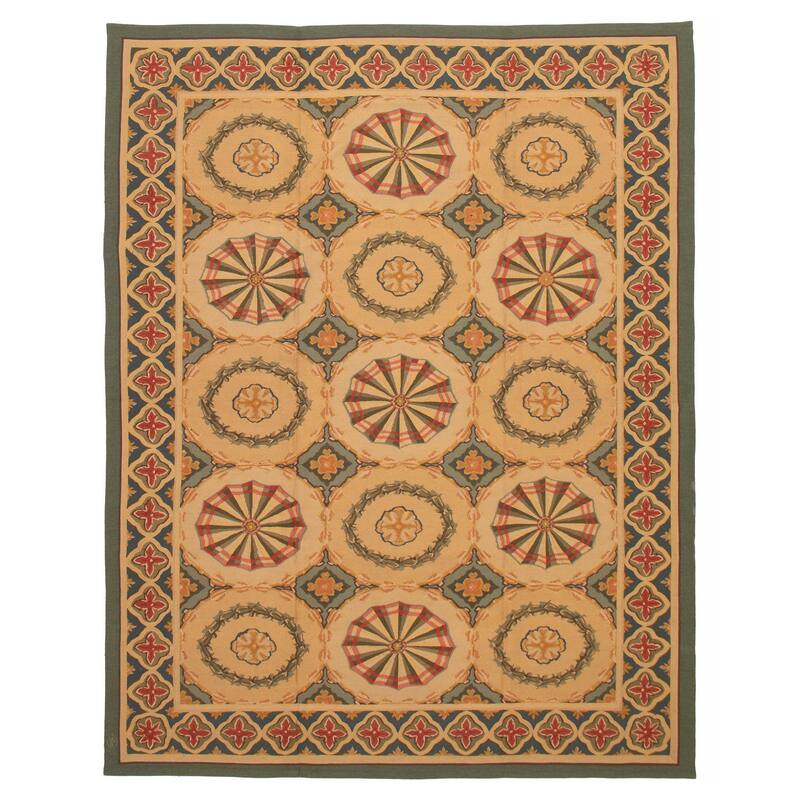 ECARPETGALLERY Flat-Weave Dynasty Tan Wool Tapestry Kilim - 9'0 x 11'5 - Tan - 9'0 x 11'5