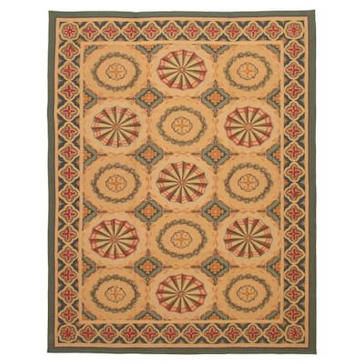 ECARPETGALLERY Flat-Weave Dynasty Tan Wool Tapestry Kilim - 9'0 x 11'5