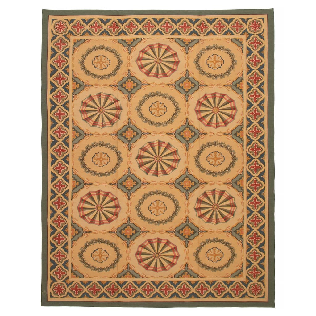 ECARPETGALLERY Flat-Weave Dynasty Tan Wool Tapestry Kilim - 9'0 x 11'5
