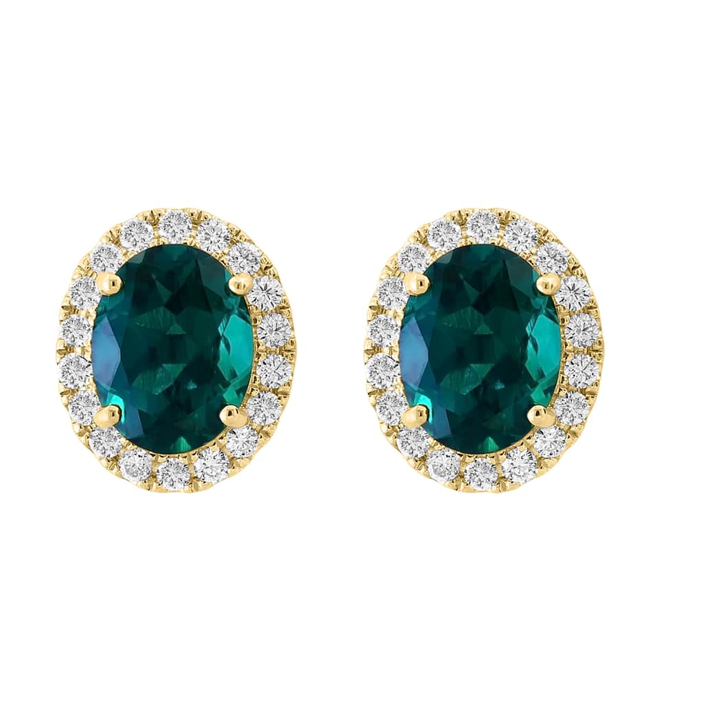 Effy 14K Yellow Gold Lab-Grown Diamond & Emerald Halo Earrings