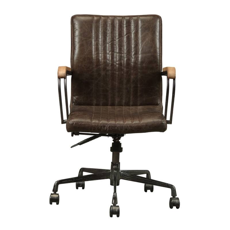 Executive Office Chair - Swivel Upholstered Desk Chair with Wood Leather Metal Frame - Brown Black Finish