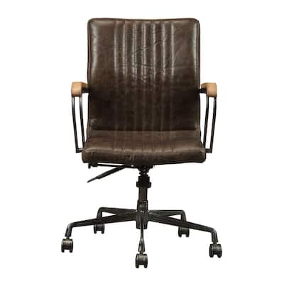 Executive Office Chair - Swivel Upholstered Desk Chair with Wood Leather Metal Frame - Brown Black Finish