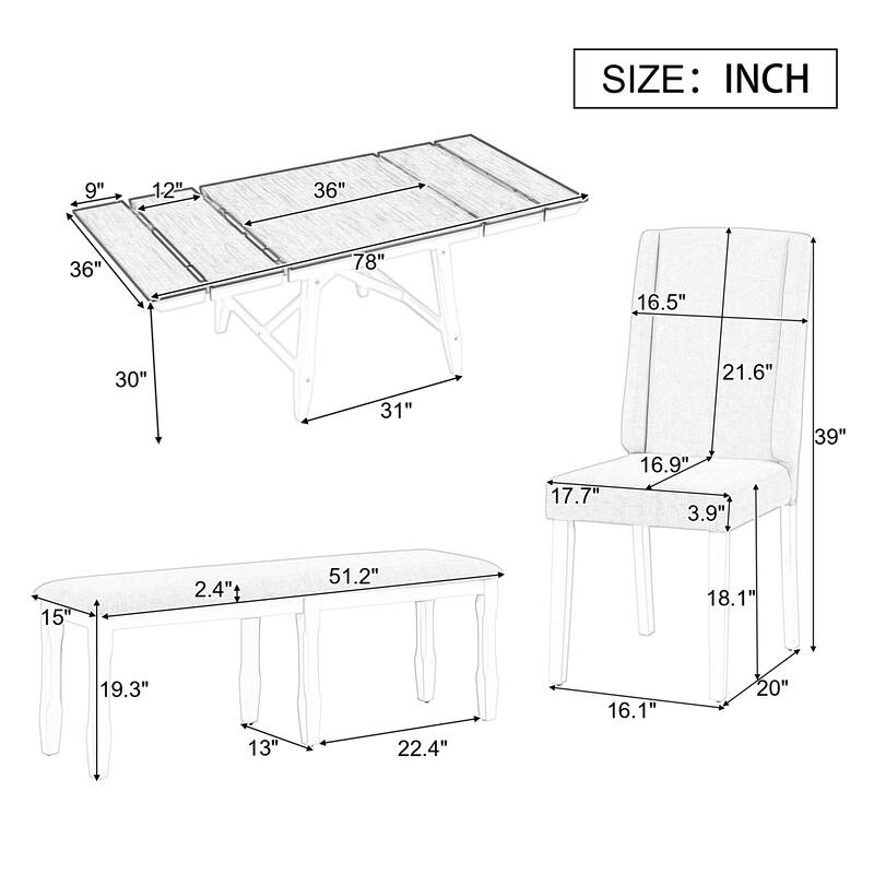 6-Piece Classic Dining Table Set