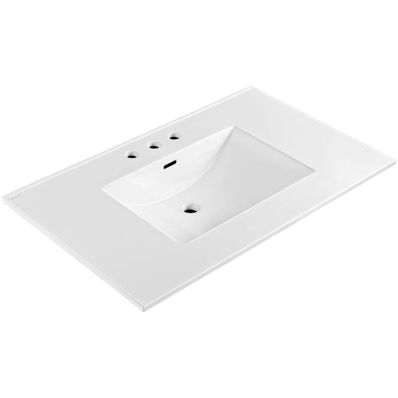 Whitehaus WHCS3722-3H 37" Rectangular Vitreous China Drop In Bathroom - White