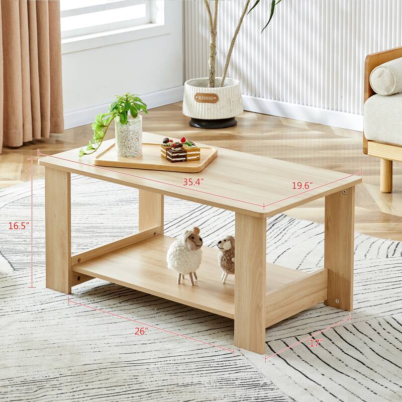 35.4" Modern Rectangular Coffee Table with Storage Shelf for Living Room, Bedroom and Study Room