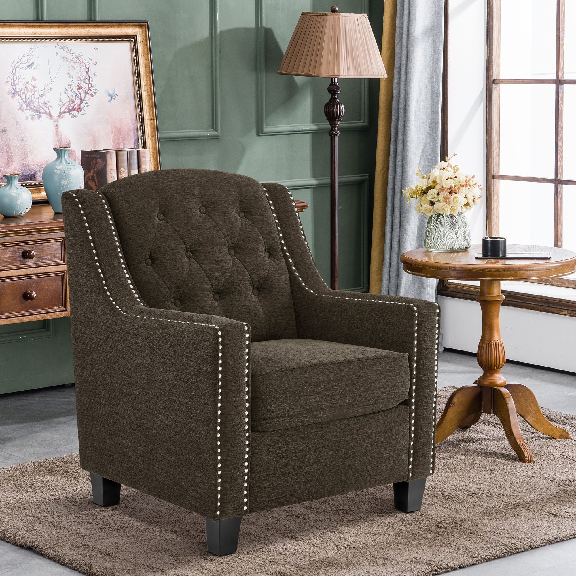 MCombo Modern Accent Chair, Chenille Upholstered Single Sofa Chair with Tufted Button Back - 29.5"D x 30.3"W x 37.8"H