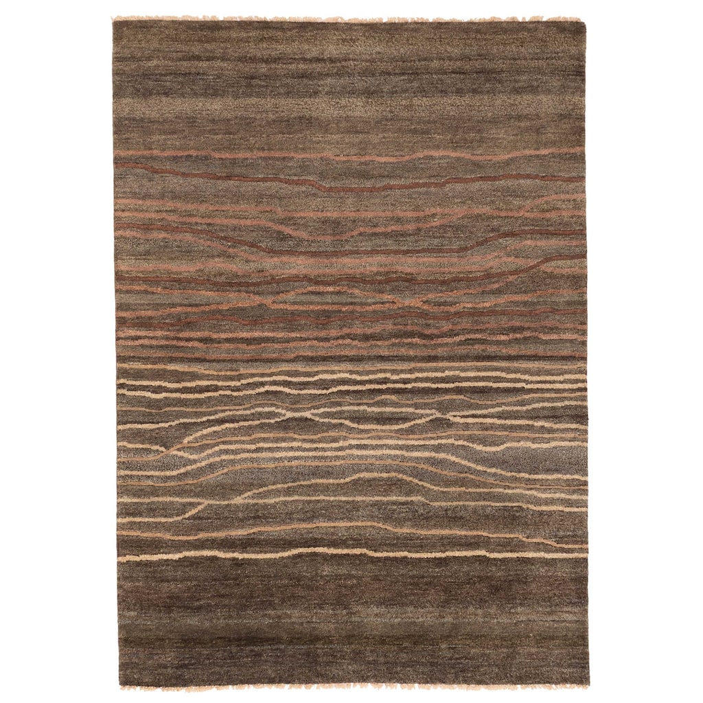 ECARPETGALLERY Hand-knotted Peshawar Ziegler Dark Brown, Taupe Wool Rug - 5'1 x 7'0