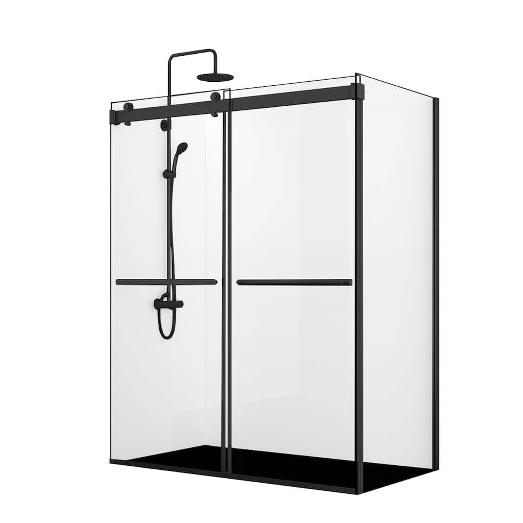 Spezia 64" W x 76" H Sliding Frameless Shower Enclosure in Matt Black