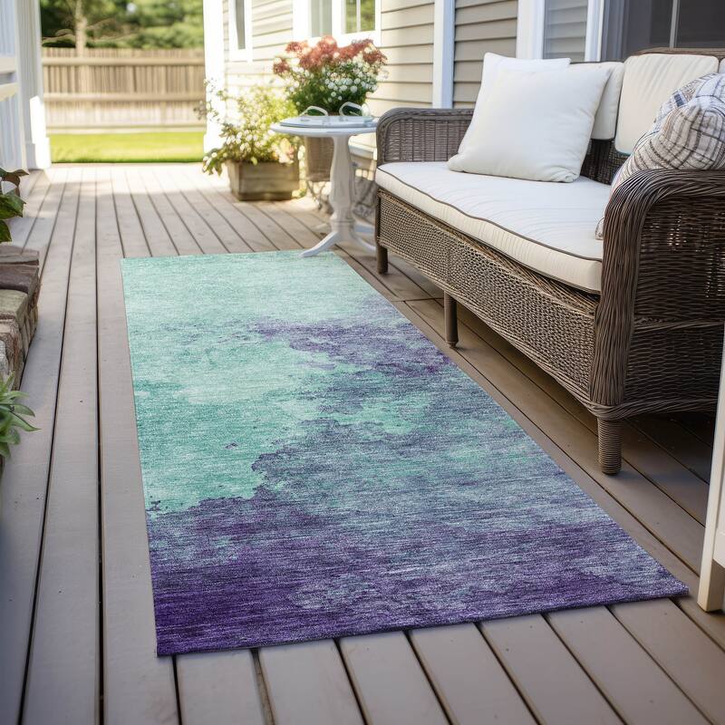Machine Washable Indoor/ Outdoor Abstract Modern Chantille Rug
