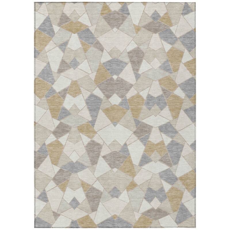 Machine Washable Indoor/ Outdoor Modern Mosaic Chantille Rug