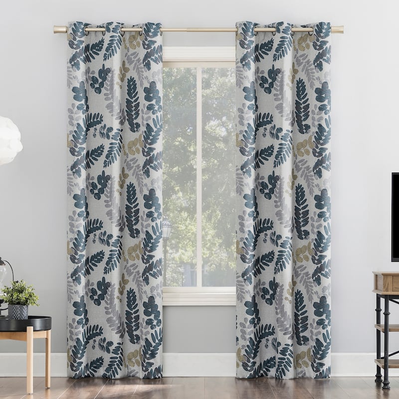 Sun Zero Alamea Botanical Print Theater Grade Total Blackout Grommet Curtain Panel, Single Panel - 40" x 108" - Indigo