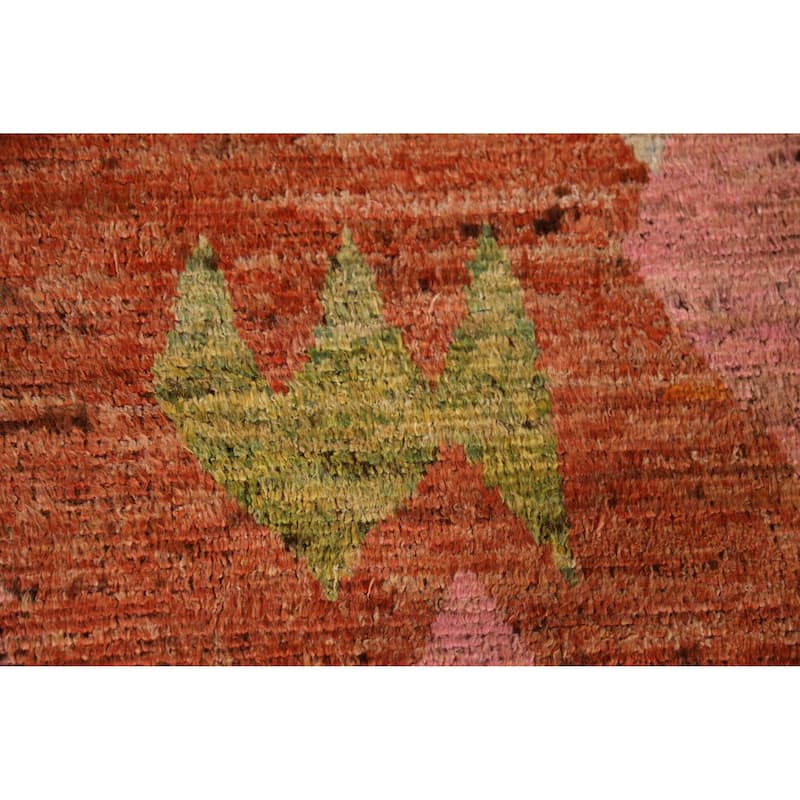 Orange Tribal Moroccan Oriental Rug Hand-Knotted Tribal Wool Carpet - 7'0" x 9'7"