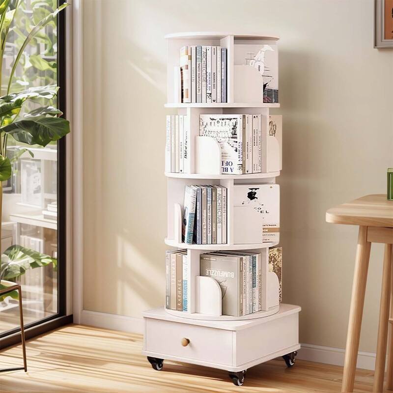 360 Display Corner Bookshelf for Small Space - White-5 Tier