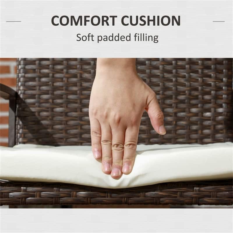 Brown PE Rattan Outdoor Chair Set with Cream Cushions and Steel Frame - 20.9" W x 22.8" D x 32.75" H