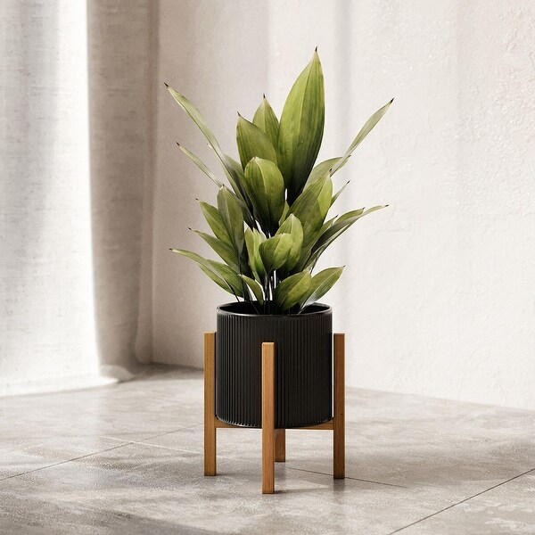Everett Black Mid-Century Modern Indoor Metal Pot Planter with 4