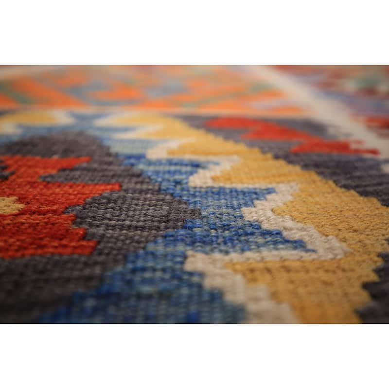 Colorful Geometric Kilim Oriental Area Rug Flatweave Wool Carpet - 8'5" x 11'9"