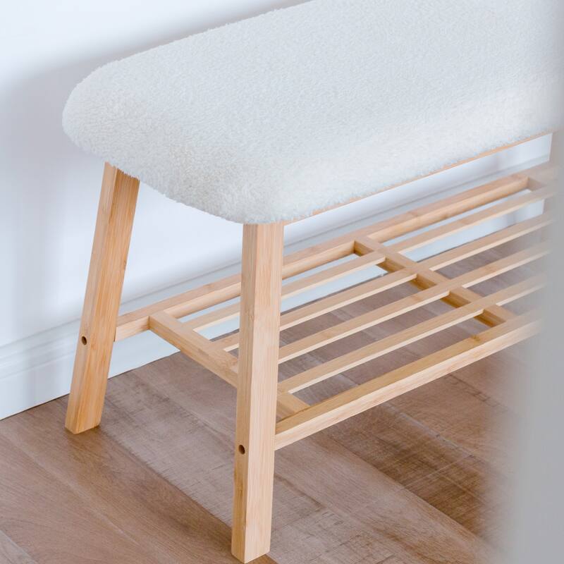 StorageWorks Tufted Bench, Entryway Bench with Shoe Storage Shelf - 36.22"x13.78"x17.72"