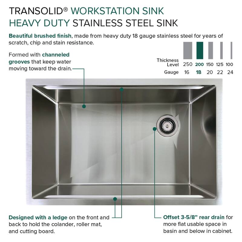 Transolid KWSSU301910 KWS 30" Undermount Single Basin Stainless Steel