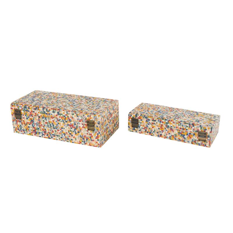 Multi Colored or Gray Wood Handmade Storage Decorative Box with Bronze Latches (Set of 2)