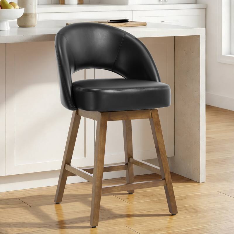 Upholstered Swivel Counter Height Bar Stools with Cutout Back and Solid Wood Frame - 38.2"H x 22.1"W x 23.6"D