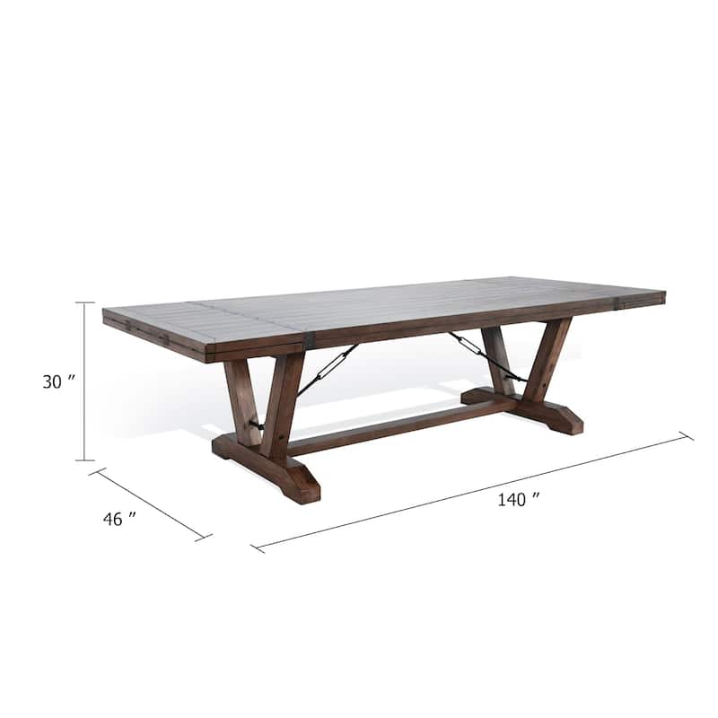 Yael Dining Table, 108-140 Inch 8 to 14 Seater, Brown Mahogany Wood - Natural Brown, Black