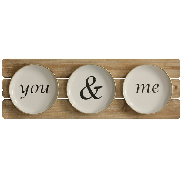StyleCraft SC-WI52451 11 7/8" x 35 3/8" - "You and Me Plates" Iron and Wood Text and Symbols Wall Sculpture - Black and White