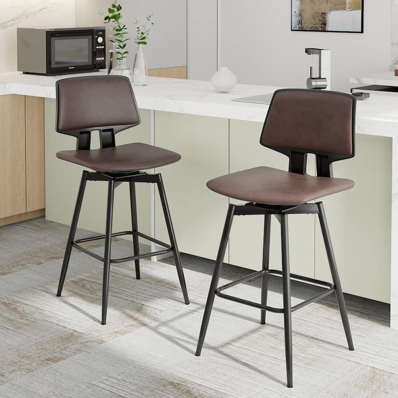 VECELO 2/4-Piece 360° Swivel PU Leather Bar Stools with Footrest Multi-Purpose Space-Saving Bar Stools for Small Apartments - Set of 2 - Brown