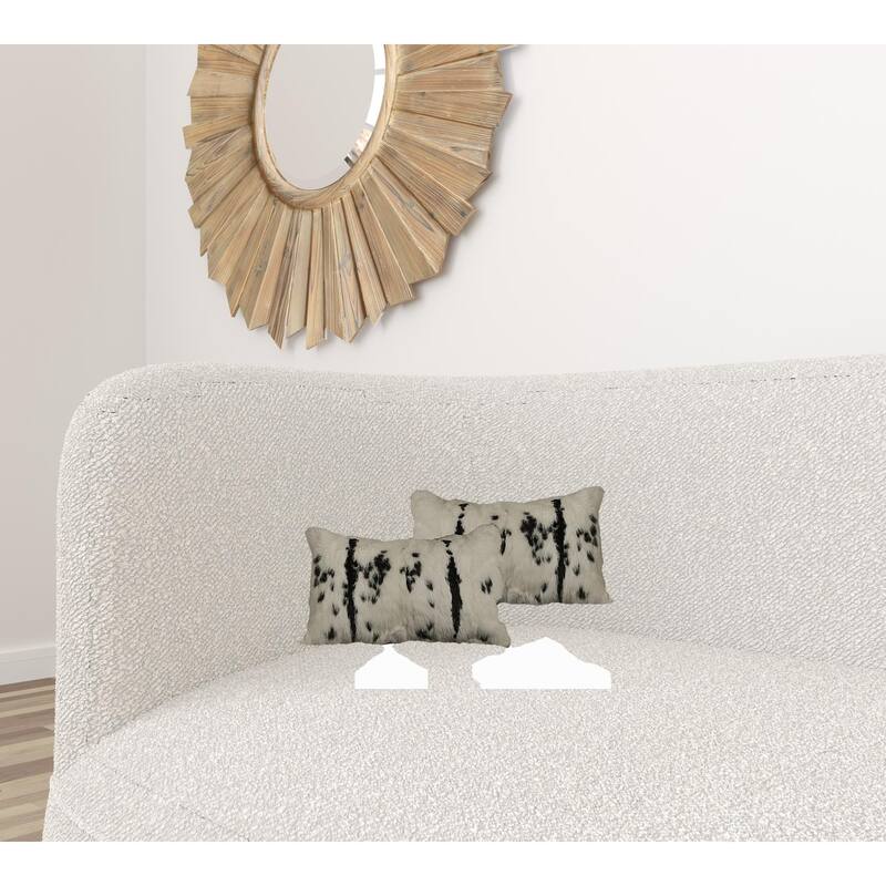 Set Of Two 12" X 20" Black And White Rabbit Zippered Natural Fur Animal Print Throw Pillows