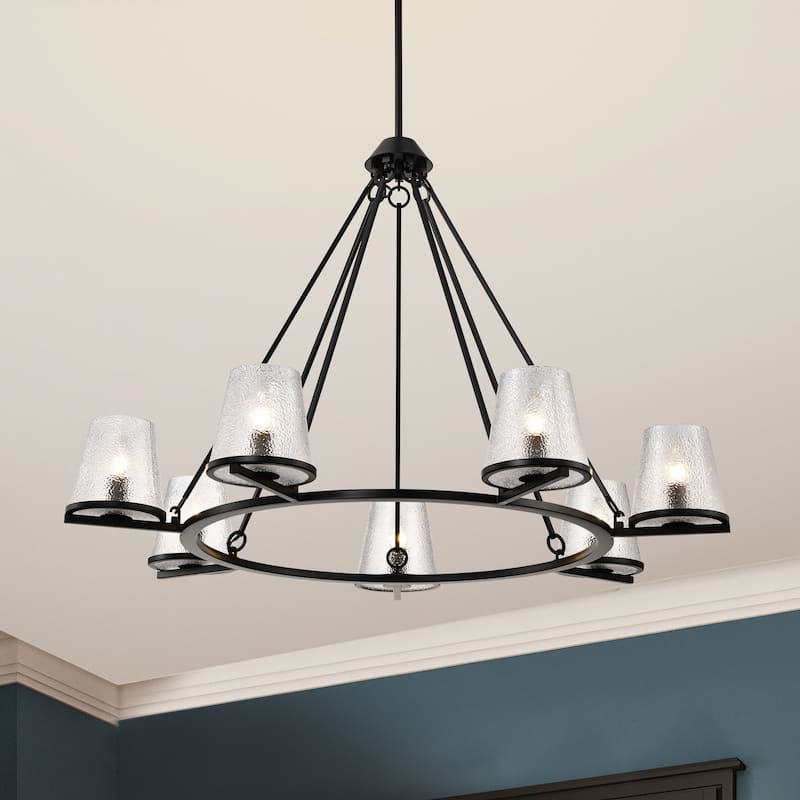 Valentine 7 Light Chandelier Black Finish Hammered Glass