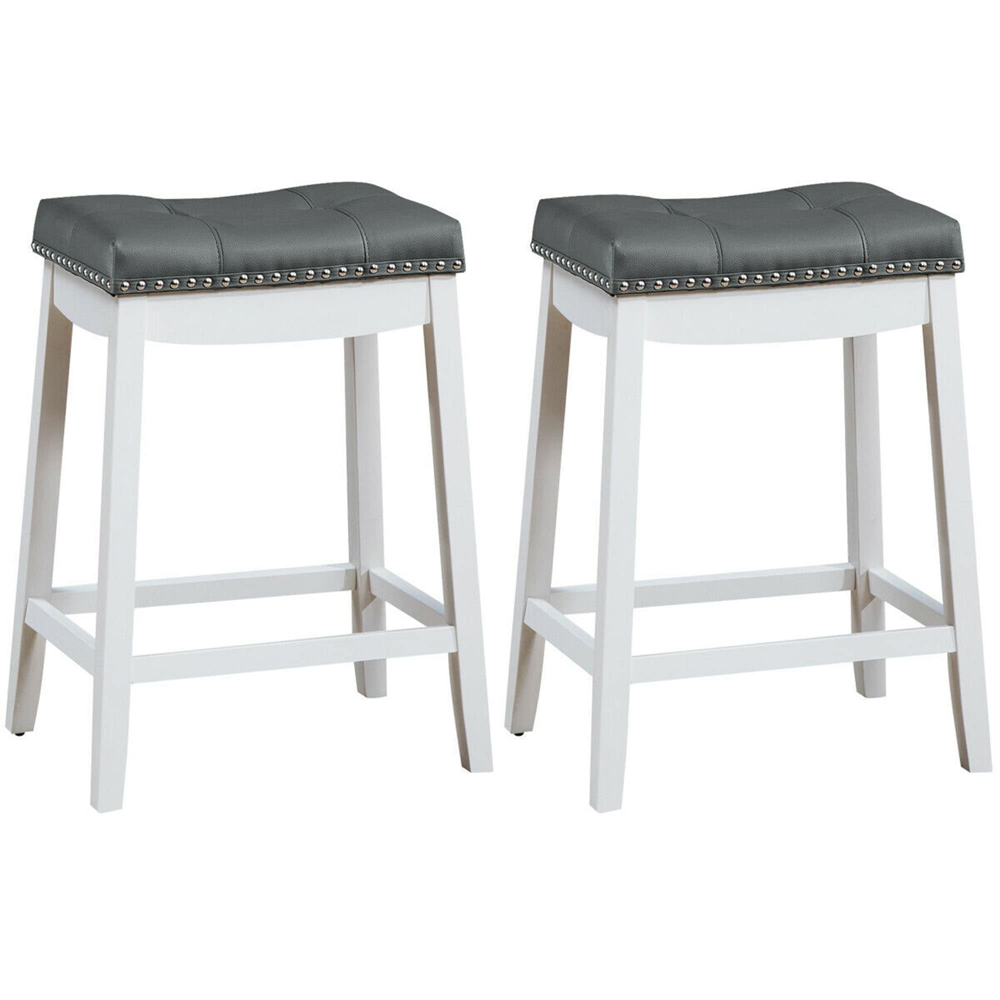Gymax Set of 2 Nailhead Saddle Bar Stools 24'' Counter Stools White - See Details