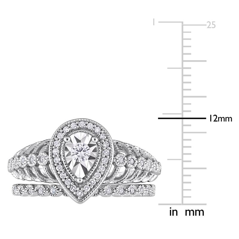 Miadora 1/3ct TDW Diamond Teardrop Halo Bridal Ring Set in Sterling Silver