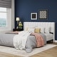 preview thumbnail 69 of 88, AUFANK Upholstered Platform Bed Frame with Headboard Wooden Slats Support White - King