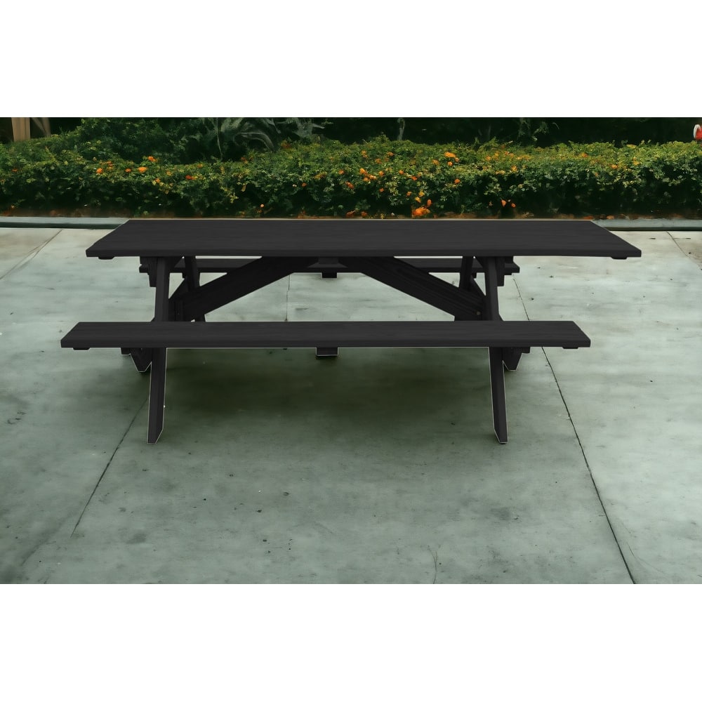 HomeRoots 94" Charcoal Solid Wood Outdoor Picnic Table