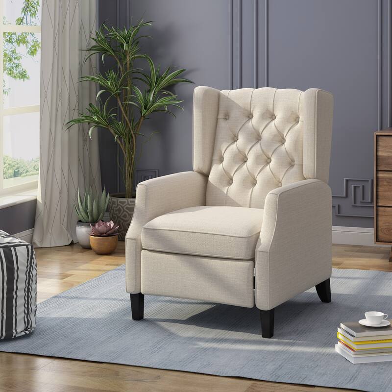 Wingback Recliner with Extendable Footrest, Upholstered Accent Chair with Rivet Trim, Mid-Century Lounge Chair for Home, Office - Beige