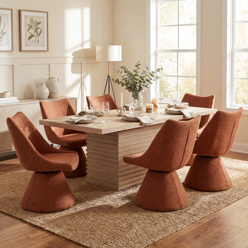 Christopher Knight Home - Thresher 7-Piece Upholstered Swivel Dining Set with 84" Rectangular Pillar Base Dining Table