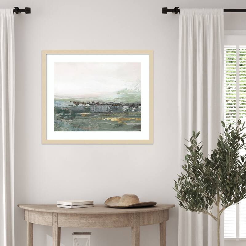 Misty Horizon Over Weathered Landscape by Hannah Dawson Wood Framed Wall Art Print - Svelte Natural