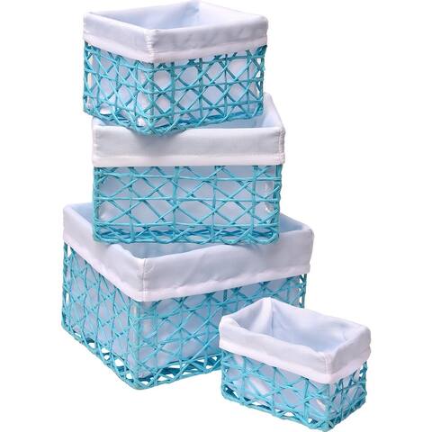 Paper Rope Storage Utilities Baskets Totes Set of 4 - 8.4"L x 7.4"W x 6"H