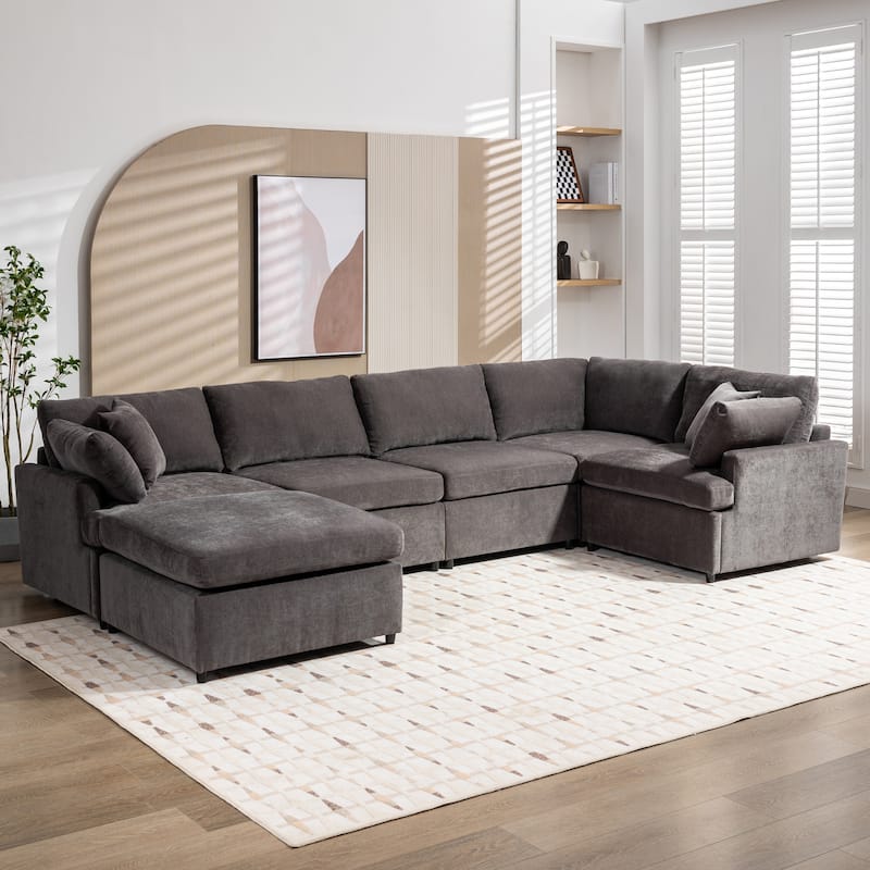 100.4'' Roomy U-Shaped 6-Seat Sectional Sofa with Removable Ottomans and Easy-Clean Cushions for Living Room - Gray