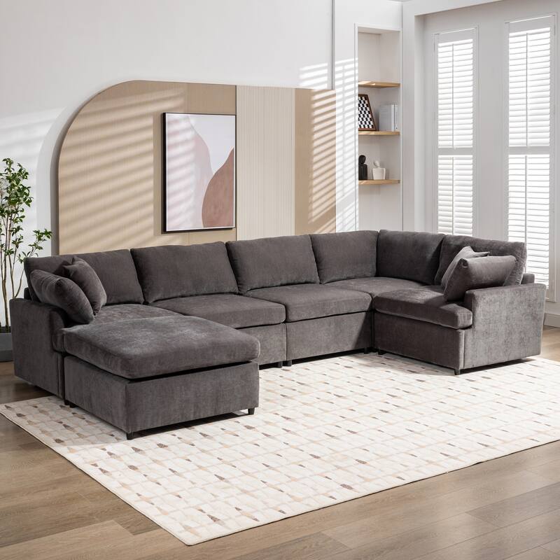 Flexible U-Shape Sectional Sofa Set with Ottoman - Gray - Symmetrical