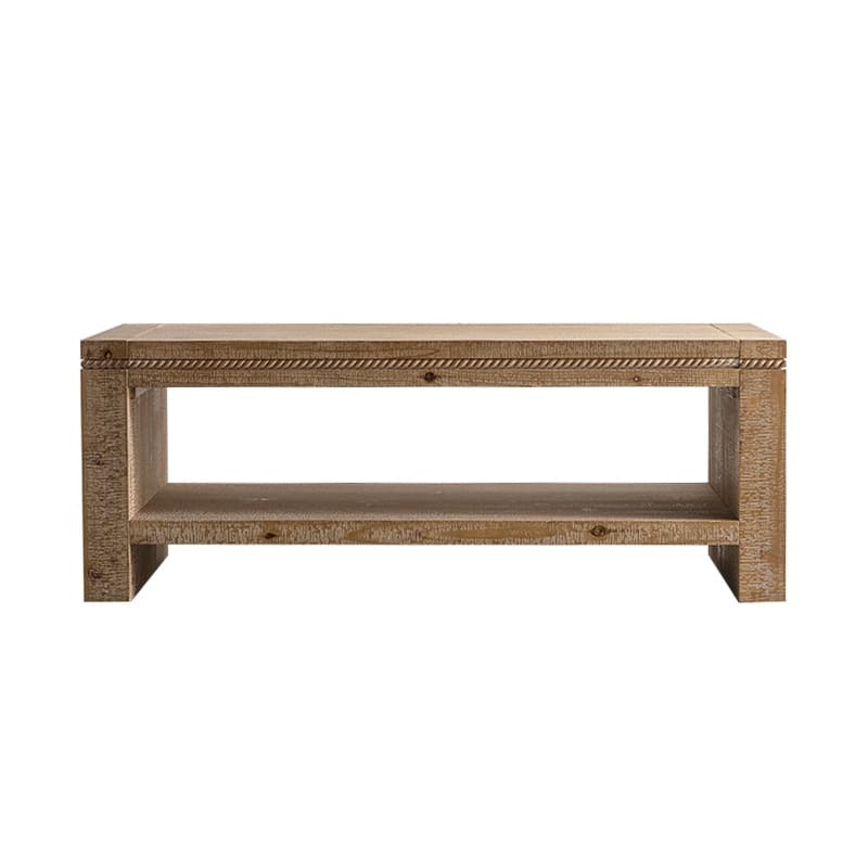 GDFStudio - Liam Rustic Solid Wood Rectangle Coffee Table with 2-Tier Storage Shelf - Coffee Table