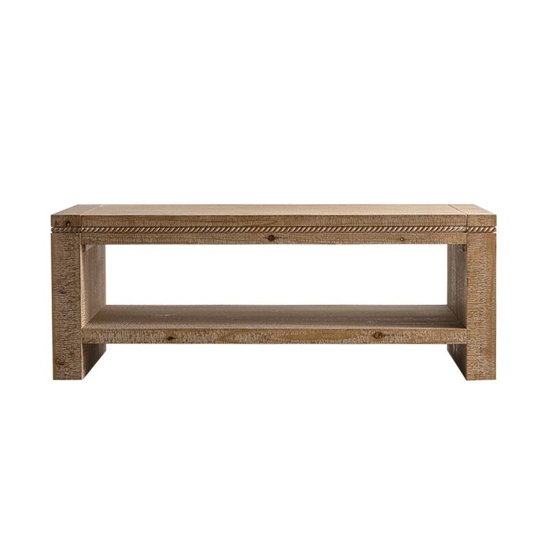 Rectangular Coffee Table 2 Tiers Rustic Style Coffee Table with Storage Shelf and Oversized Tabletop, for Living Room