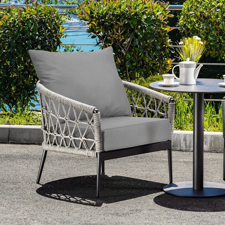 Deep Seat Chair Cushion Pads Set with Rope Belts for Indoor and