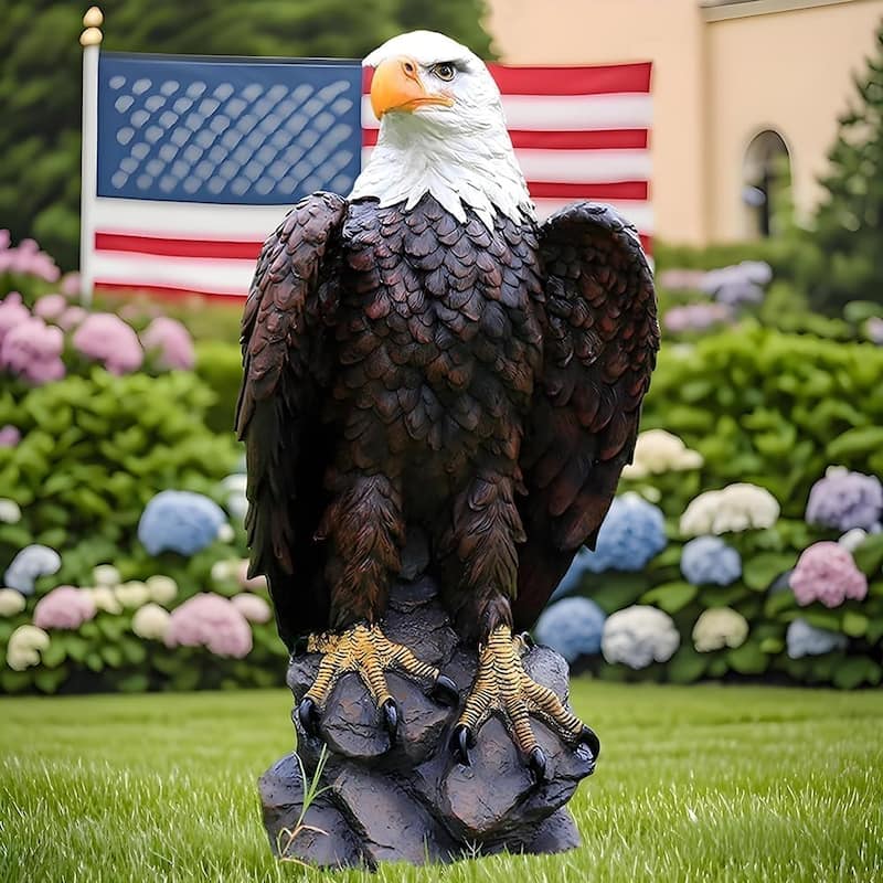 Large Standing Eagle Exhibition Garden Sculpture, 13 X 24.4-inch Bald Eagle Garden Statue, Hand Drawn Eagle Decoration