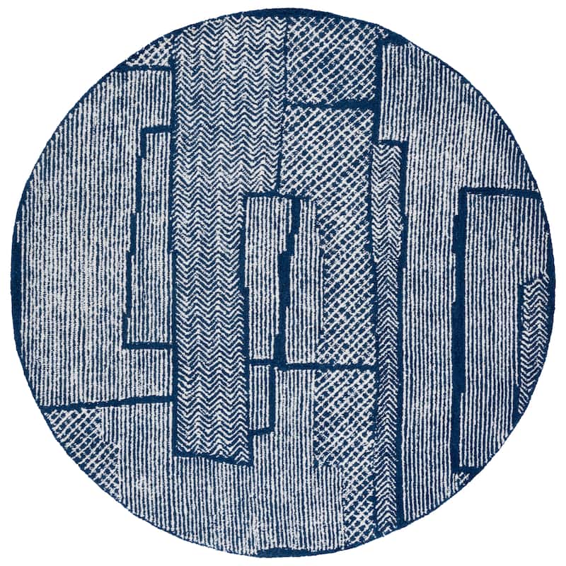 SAFAVIEH Handmade Abstract Sveina Contemporary Wool Rug - 6' Round - Ivory/Navy