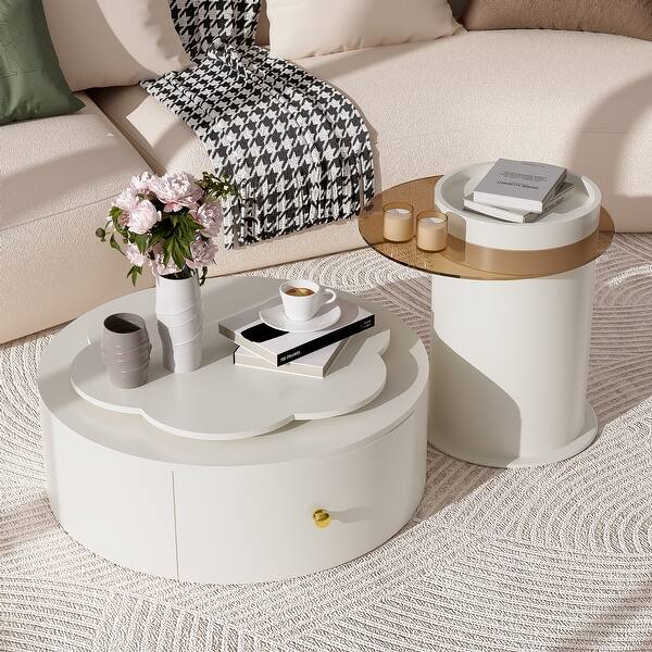 Modern Round Coffee Table Set with Drawers - Bed Bath & Beyond - 43364032