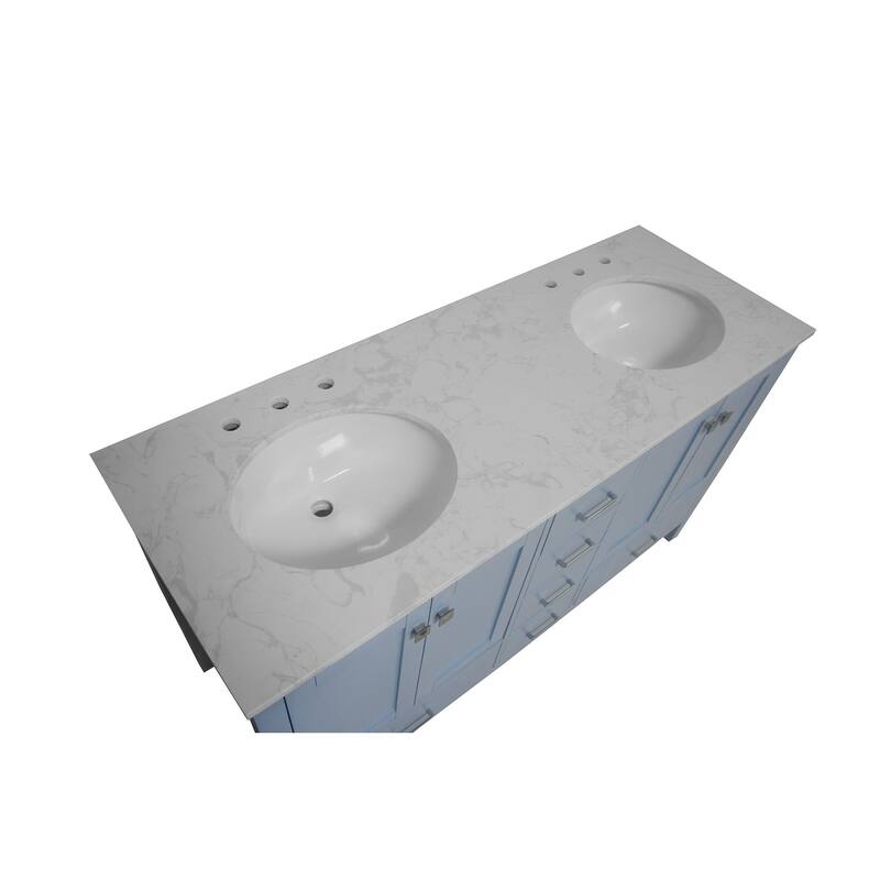 KitchenBathCollection Horizon 60" Double Bathroom Vanity with Engineered Carrara Top