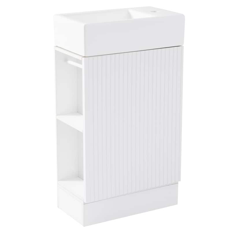 White 18.6 in.W x 33 in.H MDF Bathroom Vanity with Ceramic Sink and Two-tier Shelf - 18.6" x 33.2"