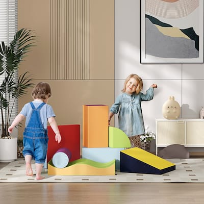 Soft Foam Play Set for Toddlers Ages 1 to 3 Climbing Crawling Sliding Blocks PU EPE Educational Activity Set Neutral Tones
